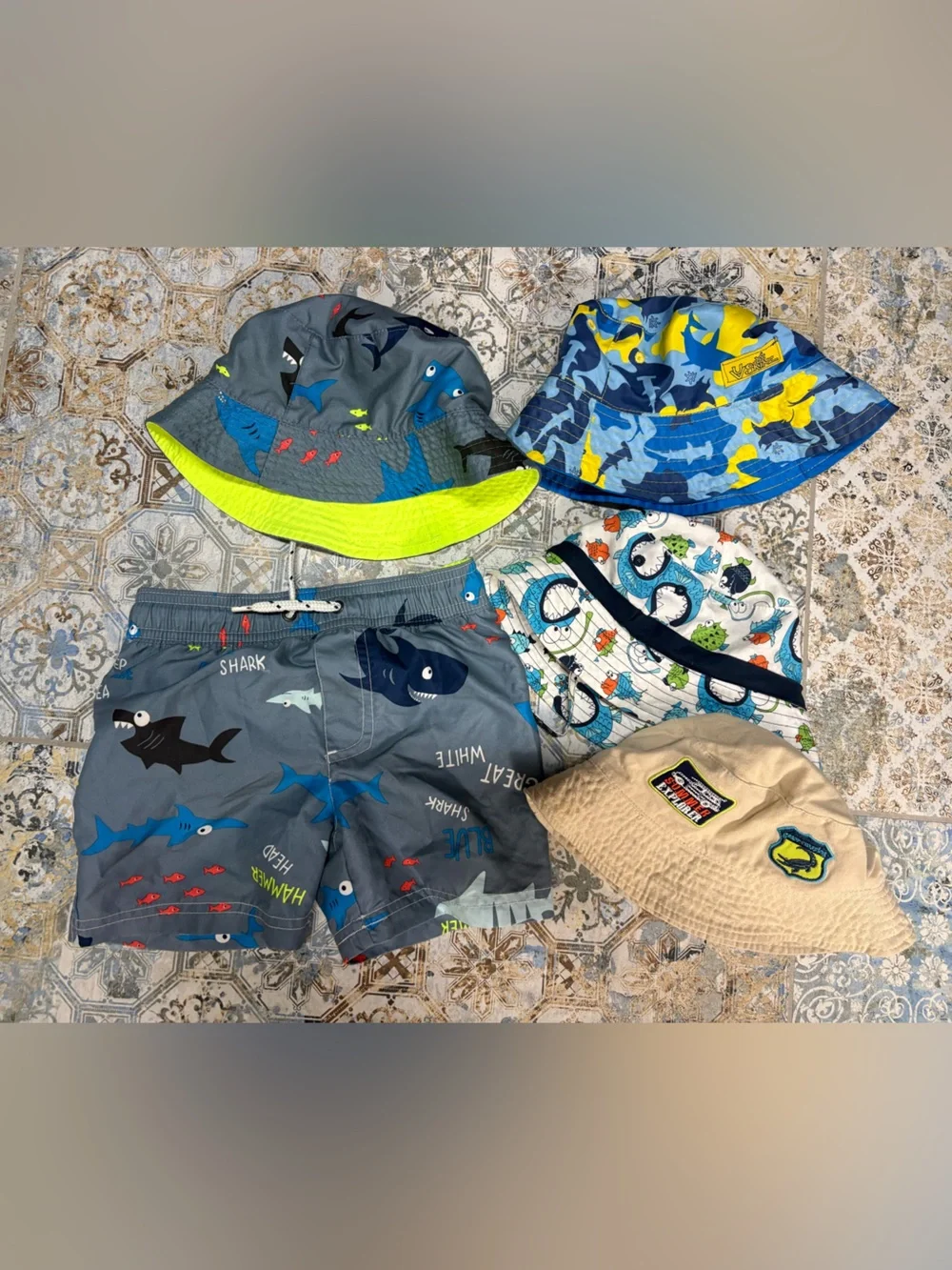 Carter's Boys Shark Swim Shorts and Hat Bundle